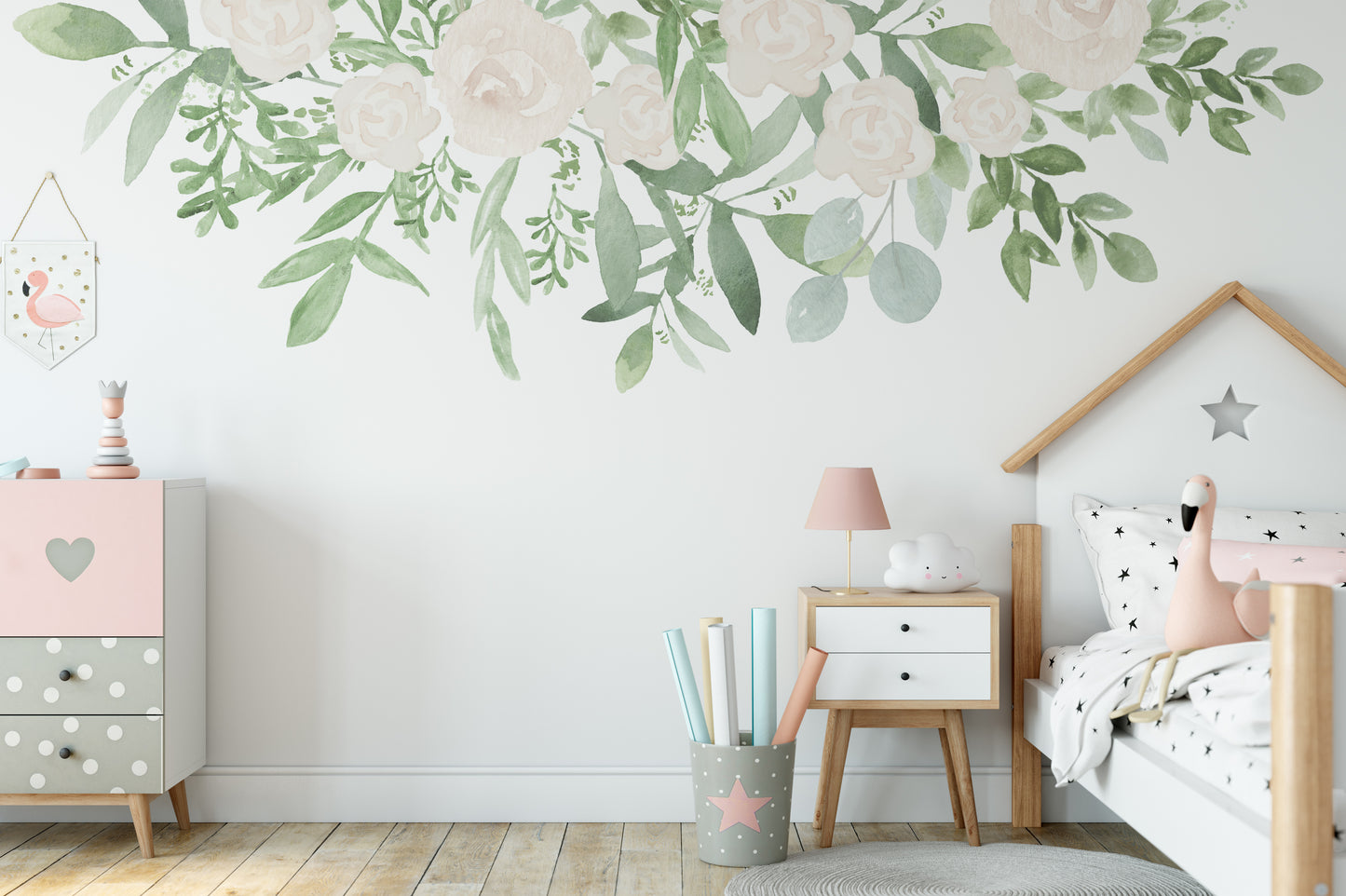 Wall Decal Border Caroline Roses Watercolor Flowers