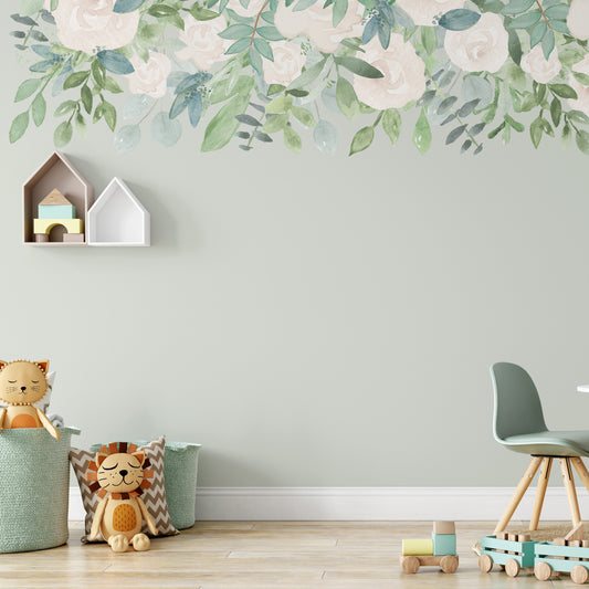 Wall Decal Border Mabel Roses Watercolor Flowers