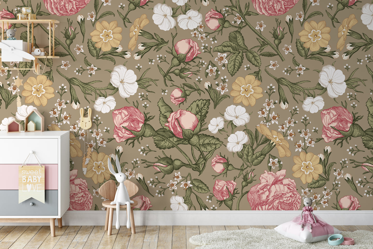 Wallpaper Anastasia Vintage Flowers Brown Background