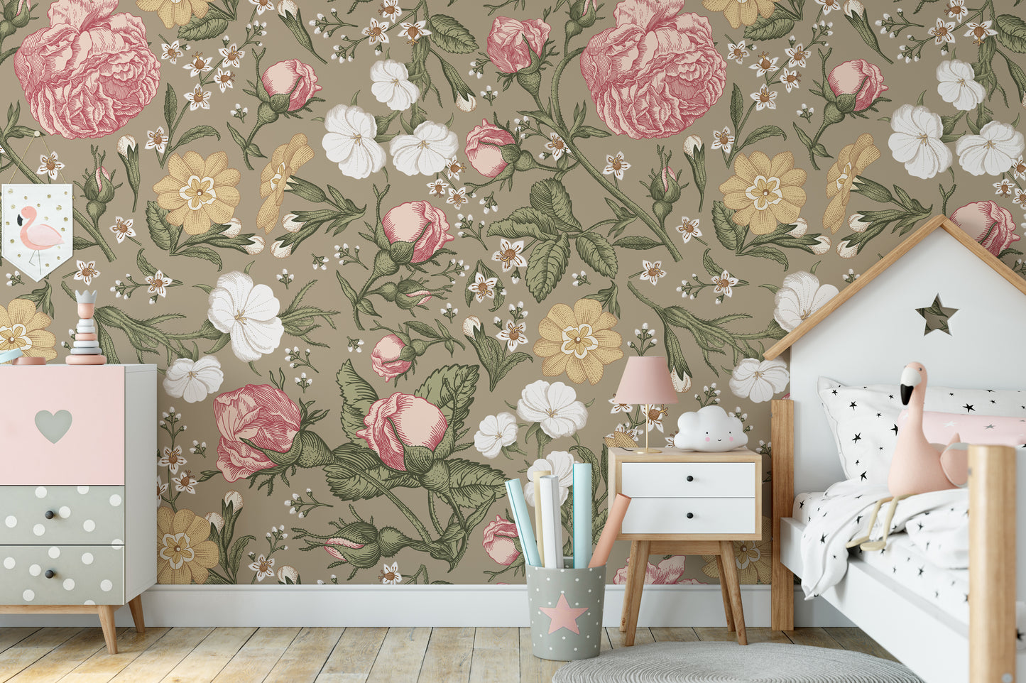 Wallpaper Anastasia Vintage Flowers Brown Background