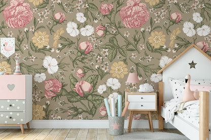 Wallpaper Anastasia Vintage Flowers Brown Background