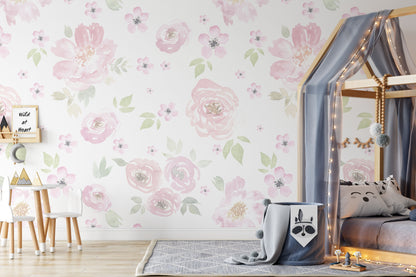 Wallpaper Bella Pink Watercolor Fowers