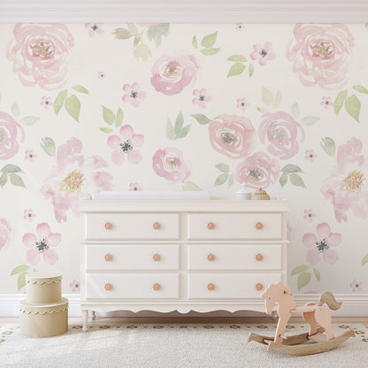 Wallpaper Bella Pink Watercolor Fowers